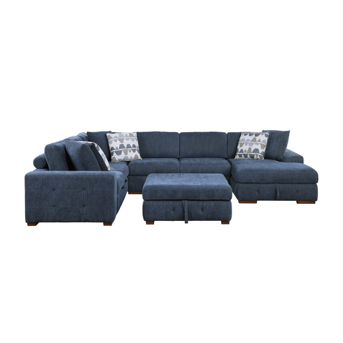 Raife Blue 5-Piece Right Chaise Sectional with Ottoman
