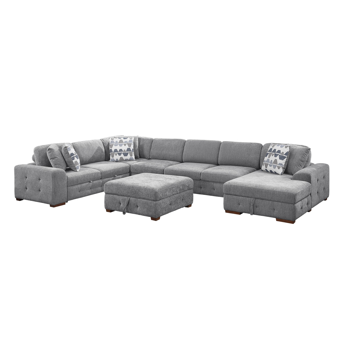 Raife Gray 5-Piece Right Chaise Sectional with Ottoman
