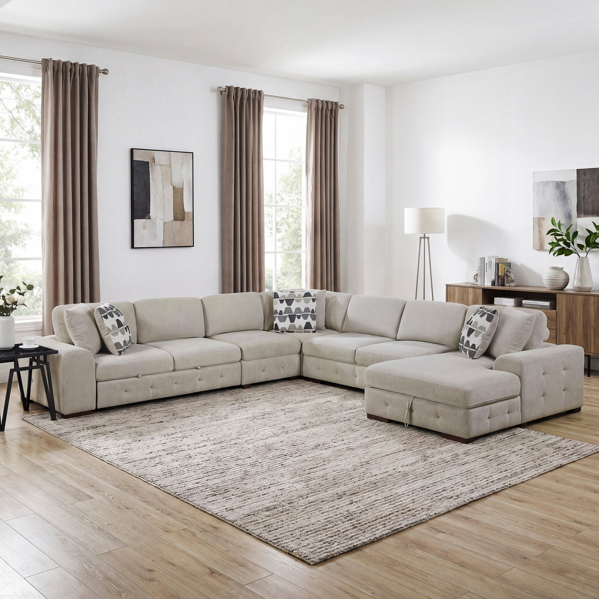 Raife Taupe 5-Piece Right Chaise Sectional with Ottoman