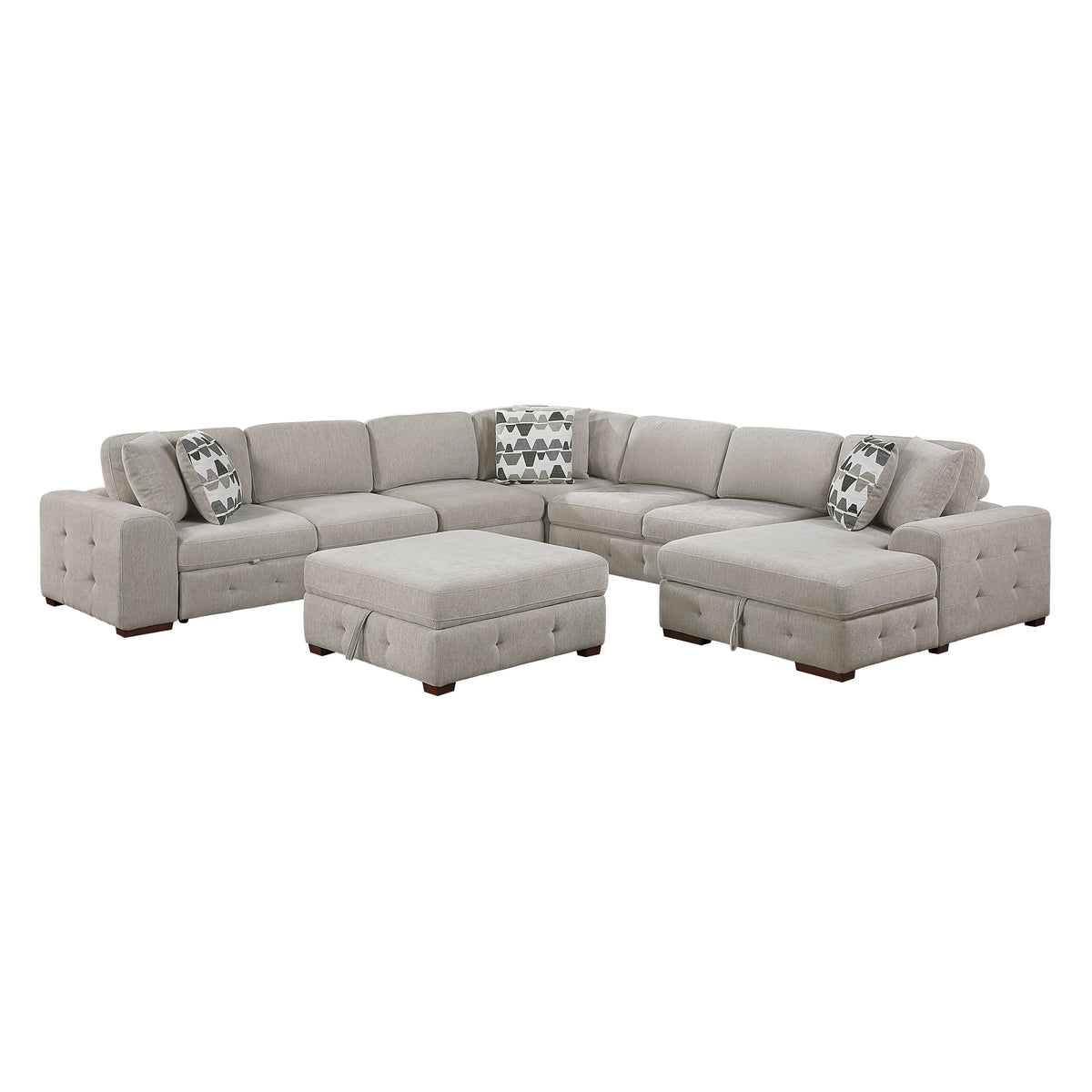 Raife Taupe 5-Piece Right Chaise Sectional with Ottoman