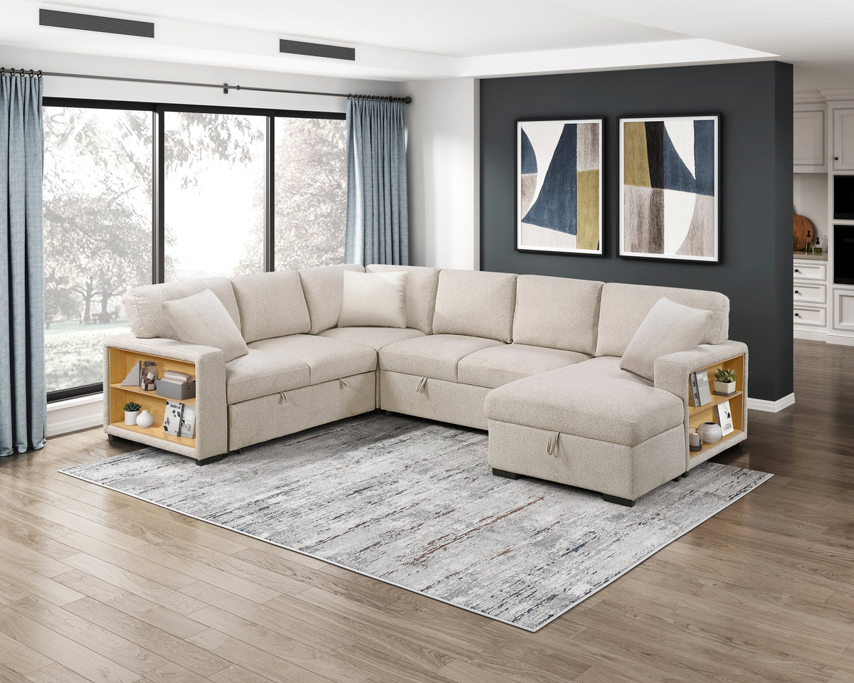9630BE*4LC2R (4)Sectional with Left Chaise, Pull-out Bed and Hidden Storages, Charging Ports from Homelegance - Luna Furniture