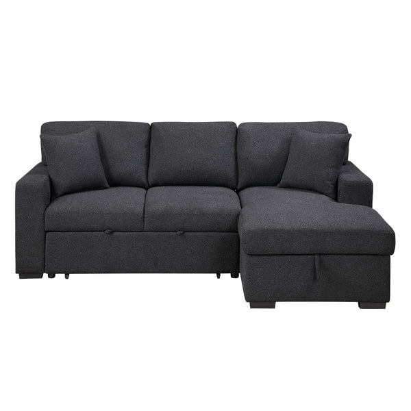 Pompano Black Boucle 2-Piece Sectional with Right Chaise and Pull-out Bed