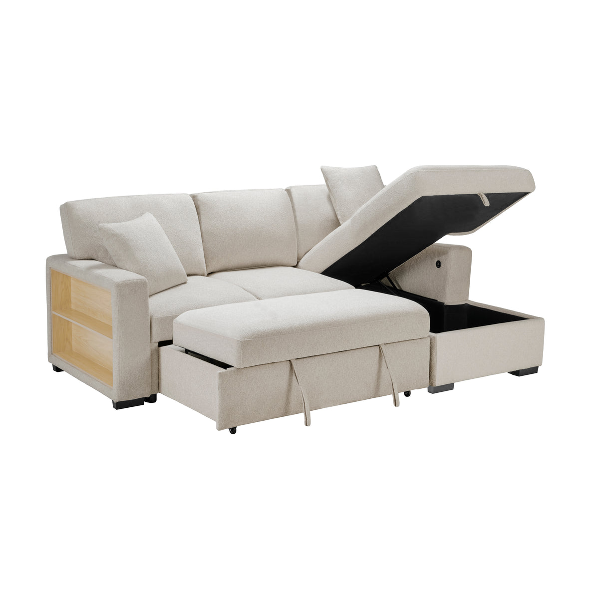 9630BE*22LRC (2)Sectional with Right Chaise, Pull-out Bed and Hidden Storage, Charging Ports from Homelegance - Luna Furniture