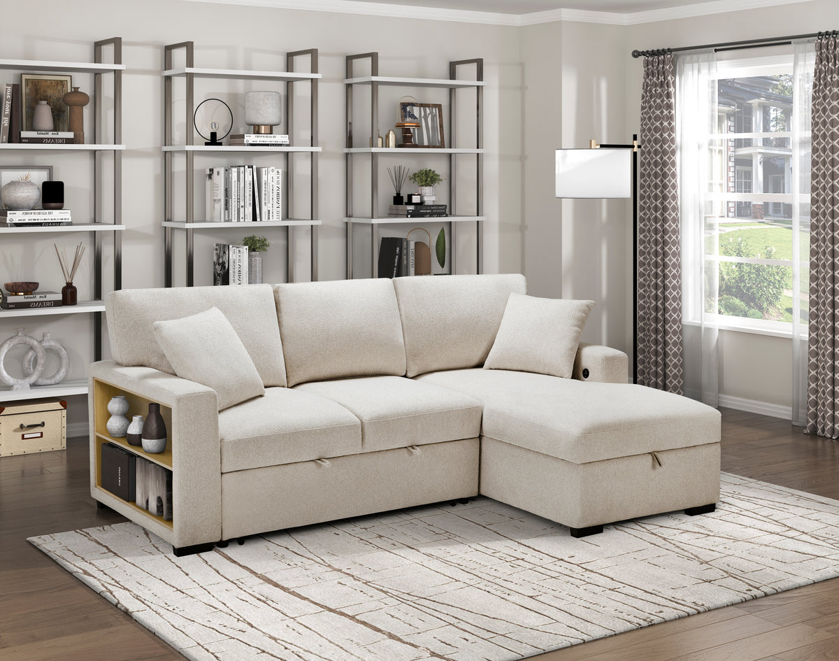 9630BE*22LRC (2)Sectional with Right Chaise, Pull-out Bed and Hidden Storage, Charging Ports from Homelegance - Luna Furniture