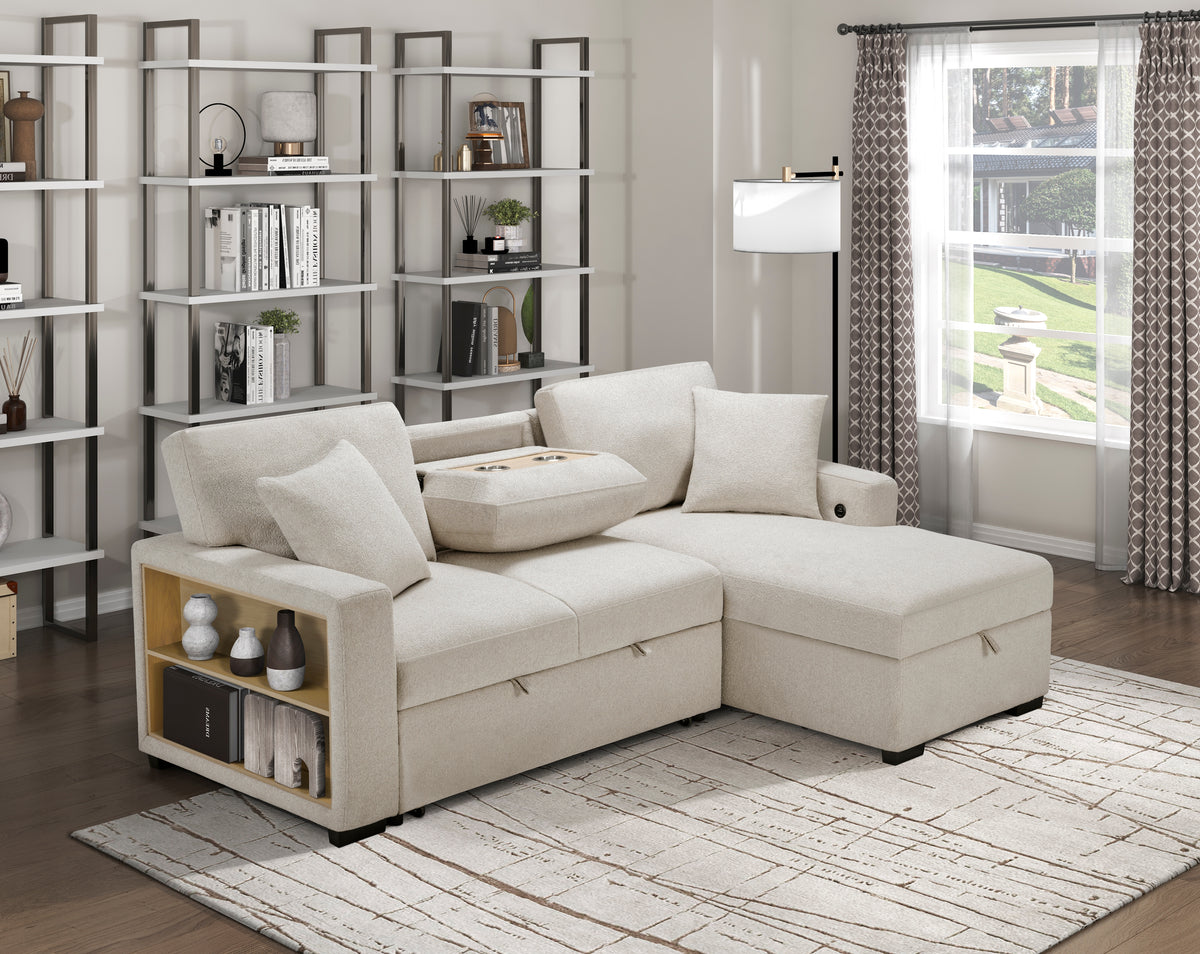 9630BE*22LRC (2)Sectional with Right Chaise, Pull-out Bed and Hidden Storage, Charging Ports from Homelegance - Luna Furniture