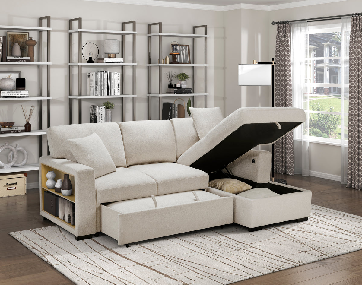 9630BE*22LRC (2)Sectional with Right Chaise, Pull-out Bed and Hidden Storage, Charging Ports from Homelegance - Luna Furniture