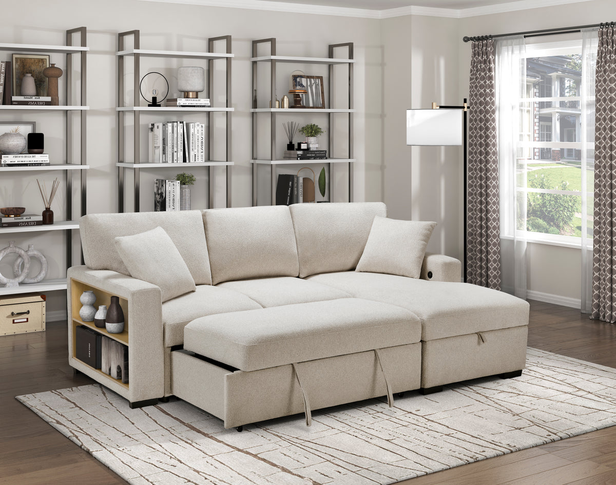 9630BE*22LRC (2)Sectional with Right Chaise, Pull-out Bed and Hidden Storage, Charging Ports from Homelegance - Luna Furniture