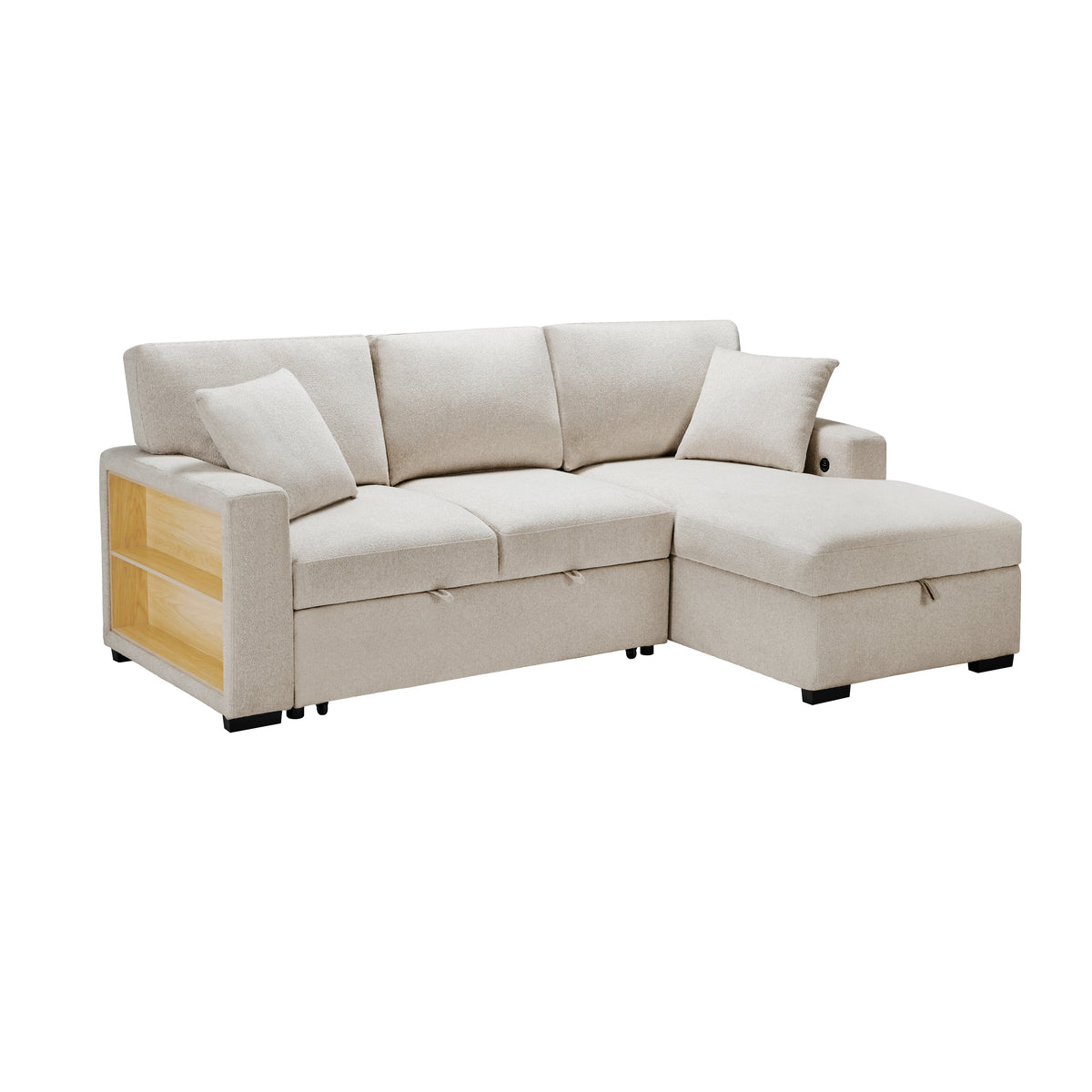 9630BE*22LRC (2)Sectional with Right Chaise, Pull-out Bed and Hidden Storage, Charging Ports from Homelegance - Luna Furniture