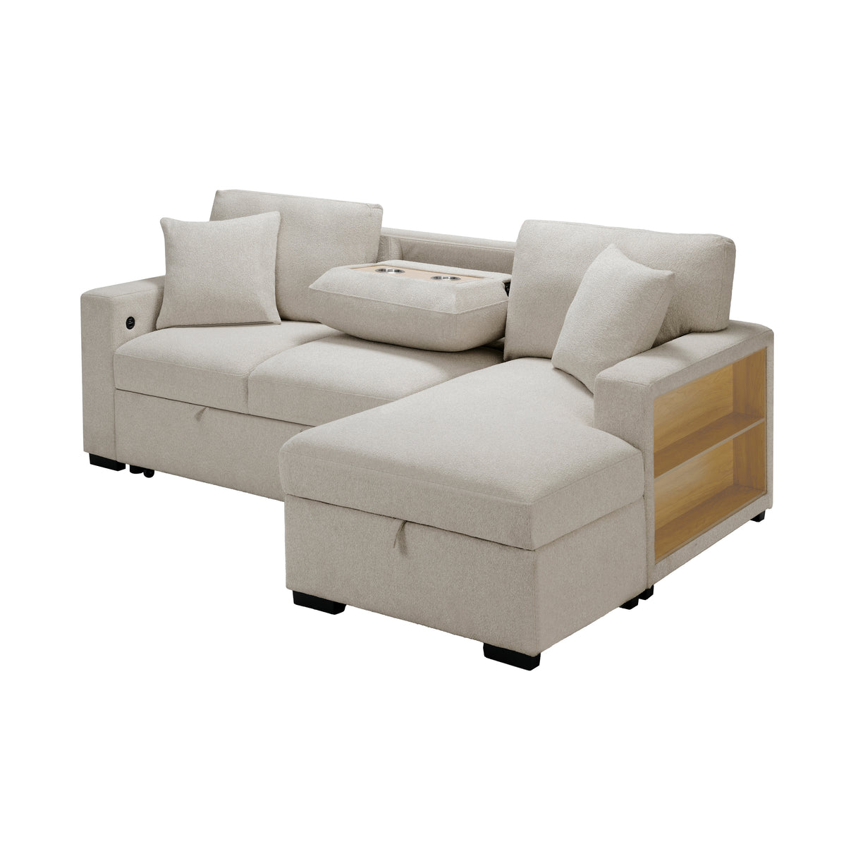 9630BE*22LRC (2)Sectional with Right Chaise, Pull-out Bed and Hidden Storage, Charging Ports from Homelegance - Luna Furniture