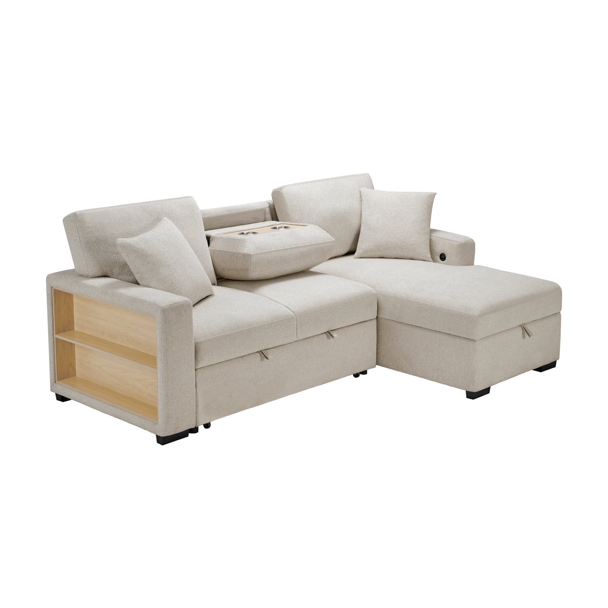 9630BE*22LRC (2)Sectional with Right Chaise, Pull-out Bed and Hidden Storage, Charging Ports from Homelegance - Luna Furniture