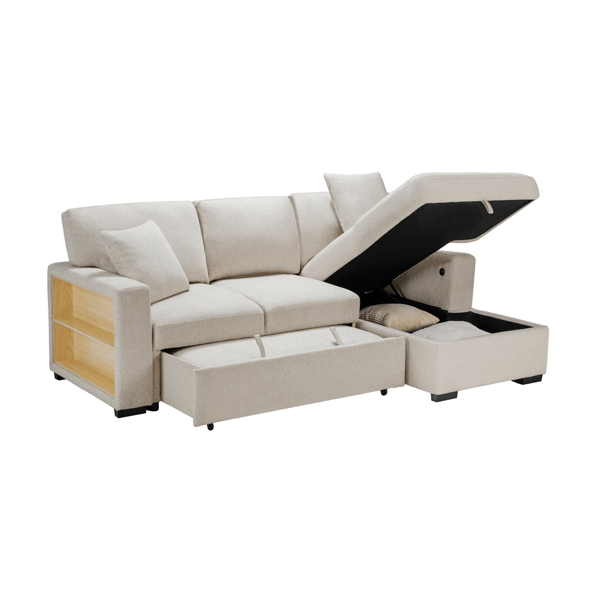 9630BE*22LRC (2)Sectional with Right Chaise, Pull-out Bed and Hidden Storage, Charging Ports from Homelegance - Luna Furniture