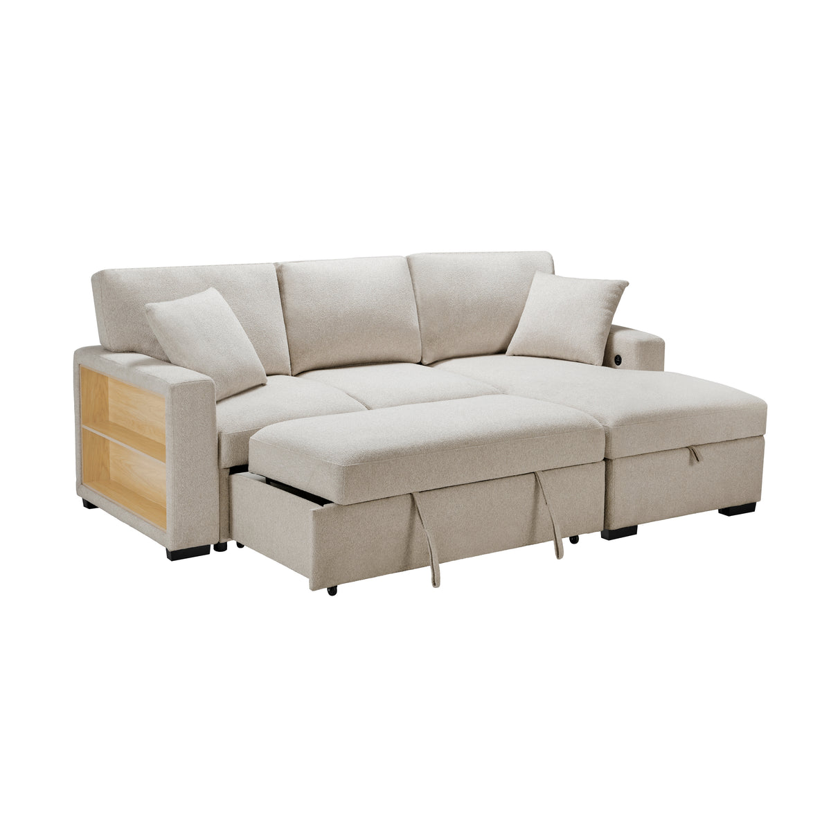 9630BE*22LRC (2)Sectional with Right Chaise, Pull-out Bed and Hidden Storage, Charging Ports from Homelegance - Luna Furniture