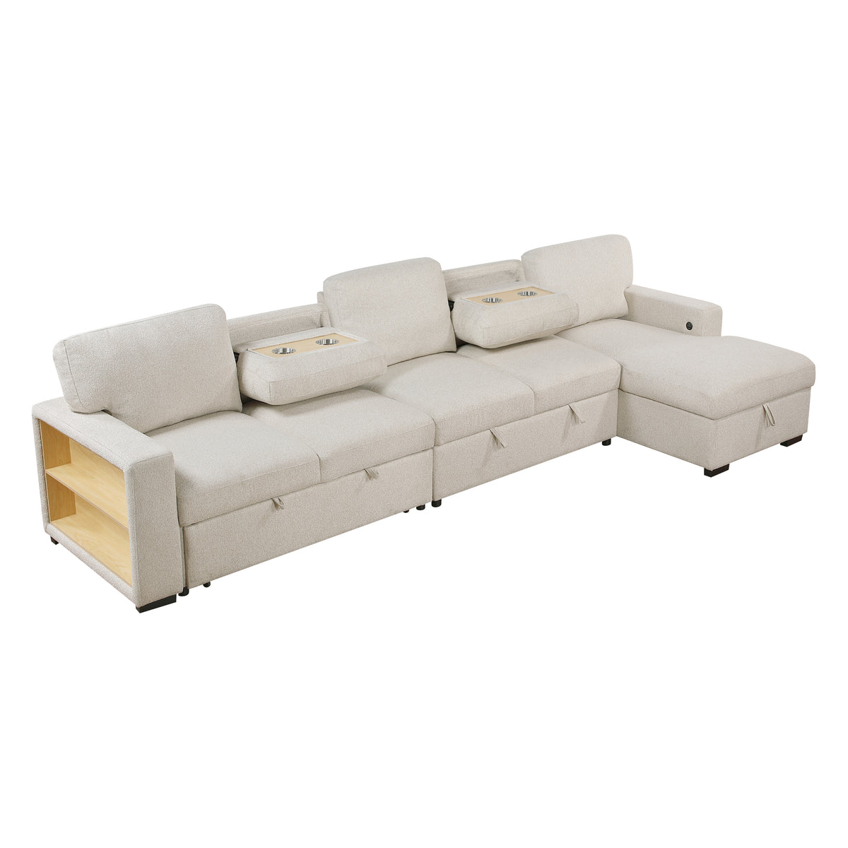 9630BE*32LRC (3)Sectional with Right Chaise, Pull-out Bed and Hidden Storages, Charging Ports from Homelegance - Luna Furniture