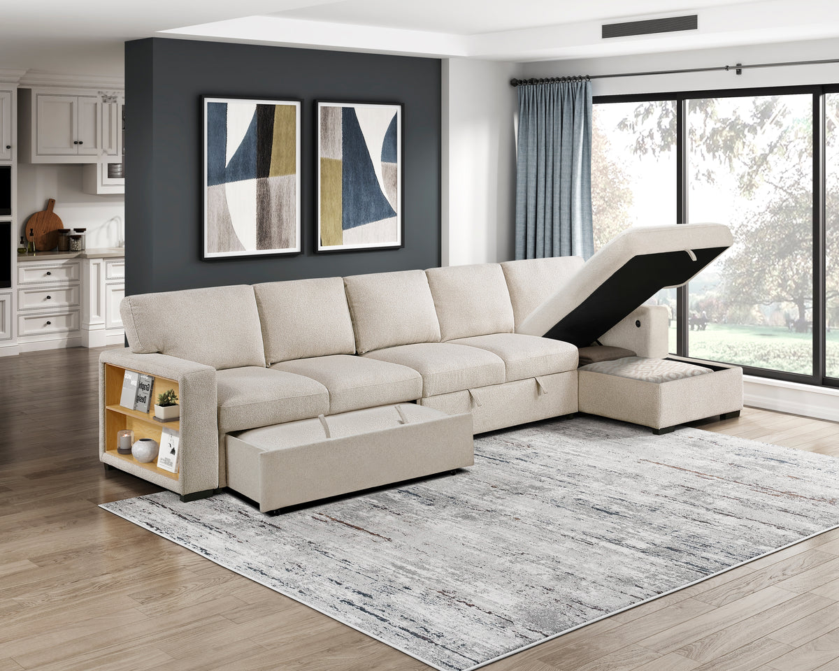 9630BE*32LRC (3)Sectional with Right Chaise, Pull-out Bed and Hidden Storages, Charging Ports from Homelegance - Luna Furniture