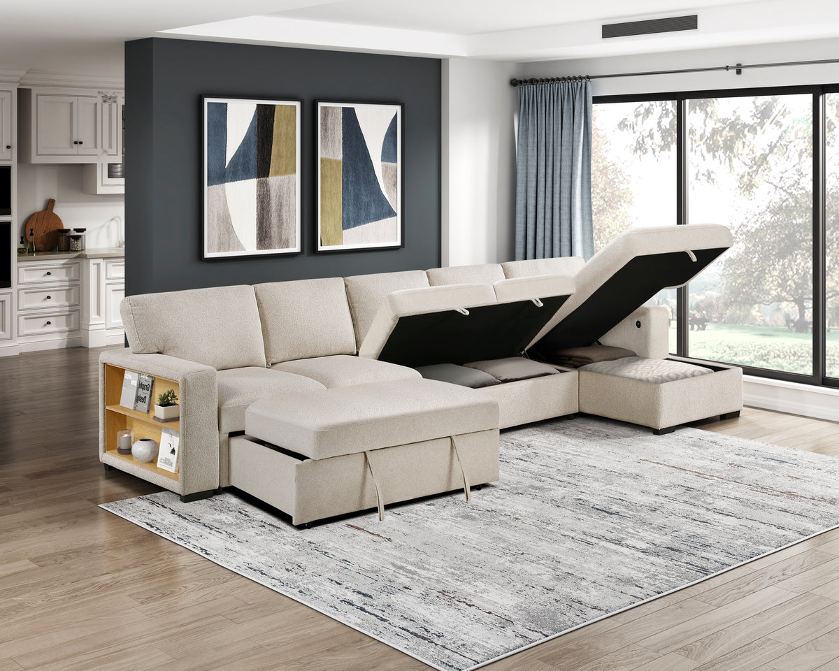 9630BE*32LRC (3)Sectional with Right Chaise, Pull-out Bed and Hidden Storages, Charging Ports from Homelegance - Luna Furniture