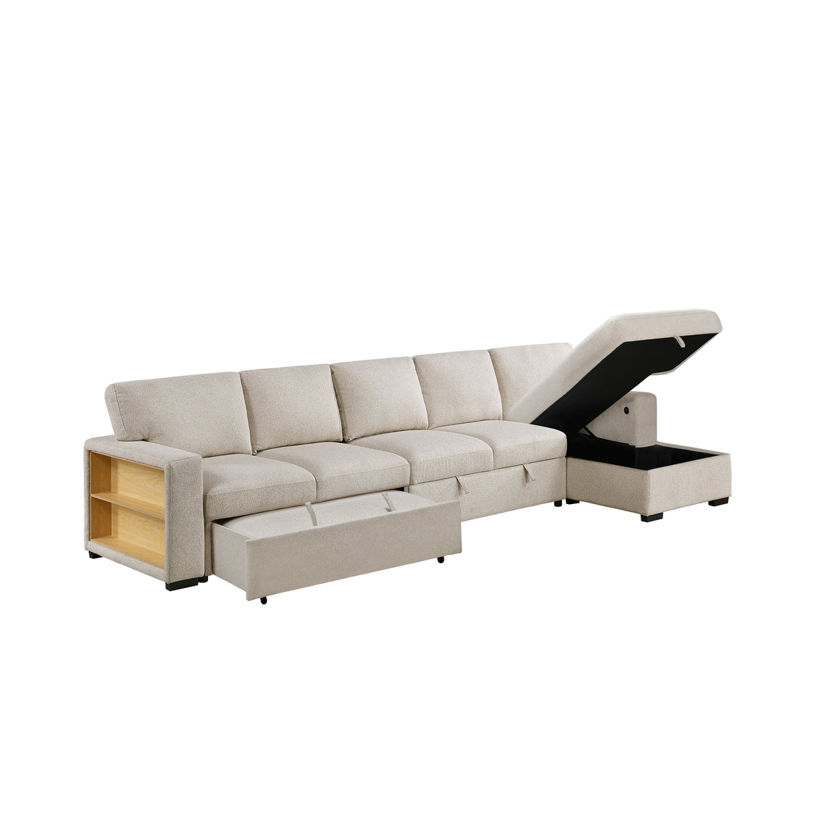 9630BE*32LRC (3)Sectional with Right Chaise, Pull-out Bed and Hidden Storages, Charging Ports from Homelegance - Luna Furniture