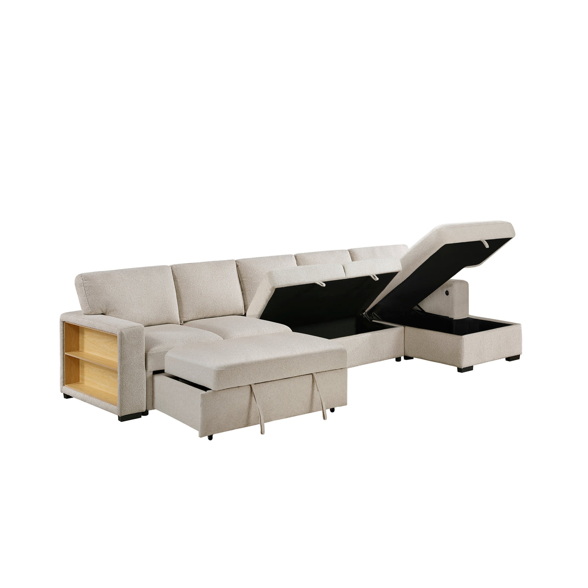9630BE*32LRC (3)Sectional with Right Chaise, Pull-out Bed and Hidden Storages, Charging Ports from Homelegance - Luna Furniture