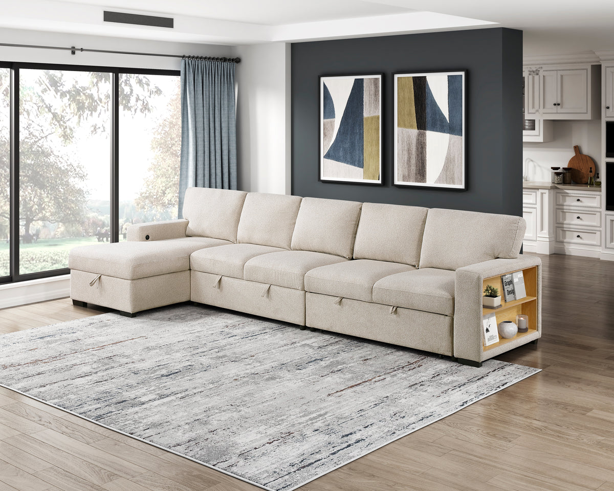 9630BE*3LC2R (3)Sectional with Left Chaise, Pull-out Bed and Hidden Storages, Charging Ports from Homelegance - Luna Furniture