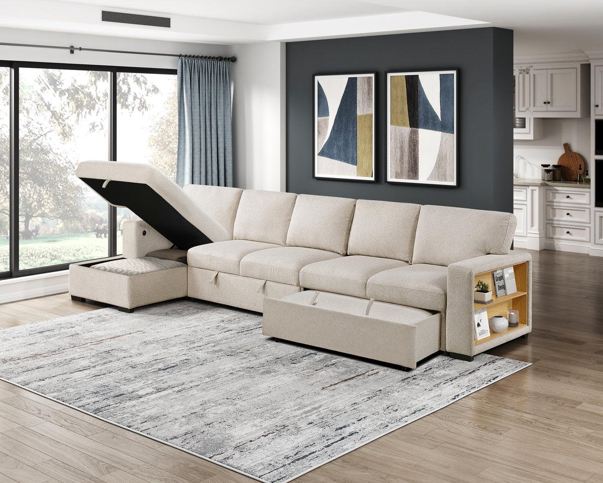9630BE*3LC2R (3)Sectional with Left Chaise, Pull-out Bed and Hidden Storages, Charging Ports from Homelegance - Luna Furniture