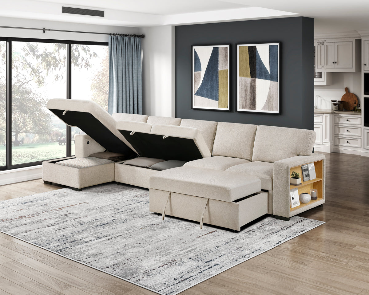 9630BE*3LC2R (3)Sectional with Left Chaise, Pull-out Bed and Hidden Storages, Charging Ports from Homelegance - Luna Furniture