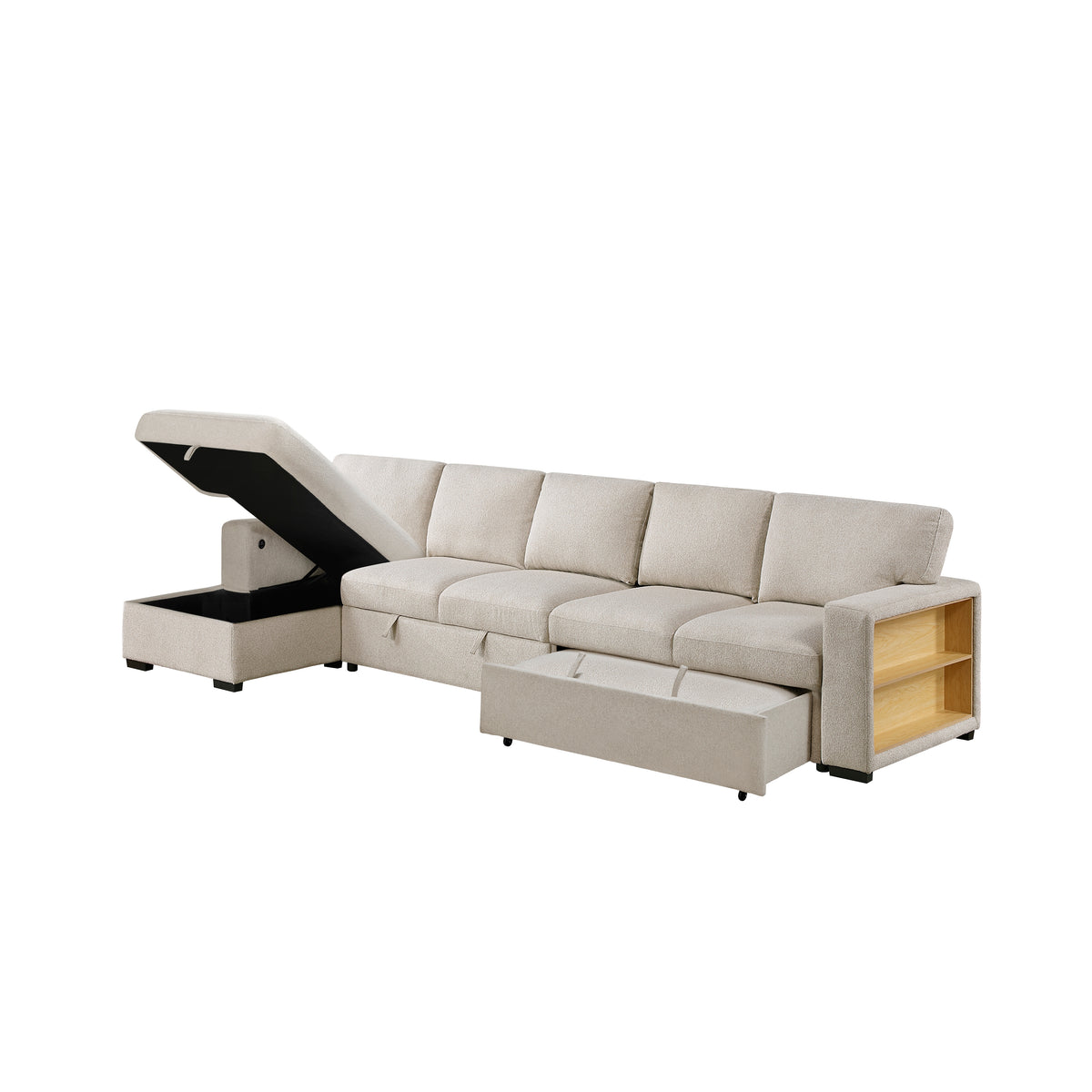 9630BE*3LC2R (3)Sectional with Left Chaise, Pull-out Bed and Hidden Storages, Charging Ports from Homelegance - Luna Furniture