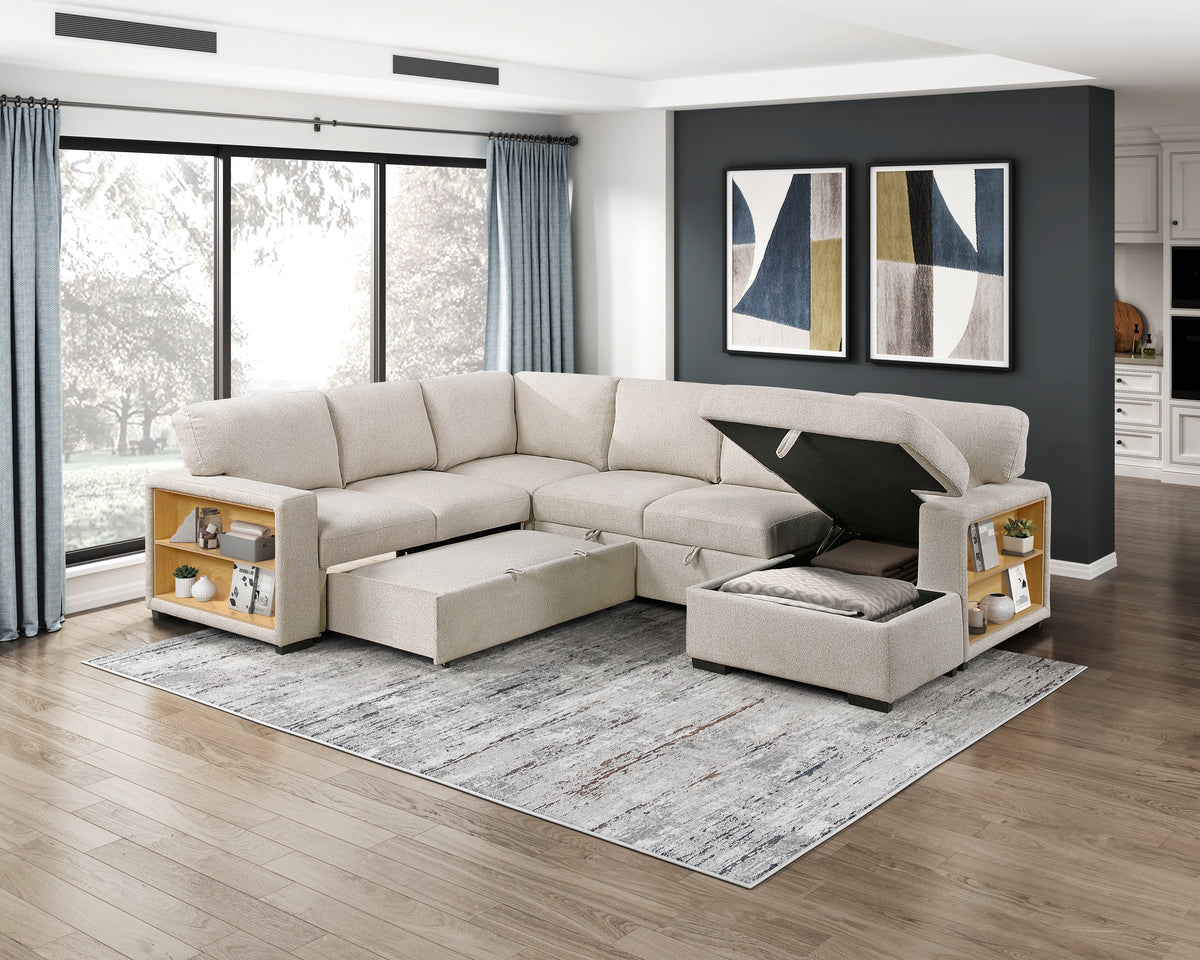 9630BE*42LRC (4)Sectional with Right Chaise, Pull-out Bed and Hidden Storages, Charging Ports from Homelegance - Luna Furniture