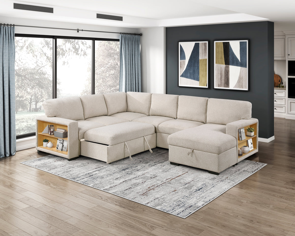 9630BE*42LRC (4)Sectional with Right Chaise, Pull-out Bed and Hidden Storages, Charging Ports from Homelegance - Luna Furniture