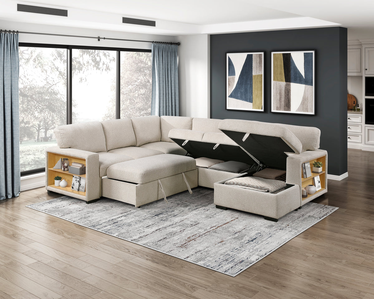 9630BE*42LRC (4)Sectional with Right Chaise, Pull-out Bed and Hidden Storages, Charging Ports from Homelegance - Luna Furniture