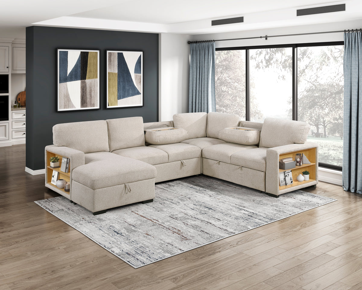 9630BE*4LC2R (4)Sectional with Left Chaise, Pull-out Bed and Hidden Storages, Charging Ports from Homelegance - Luna Furniture