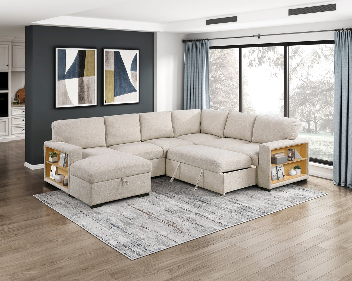 9630BE*4LC2R (4)Sectional with Left Chaise, Pull-out Bed and Hidden Storages, Charging Ports from Homelegance - Luna Furniture