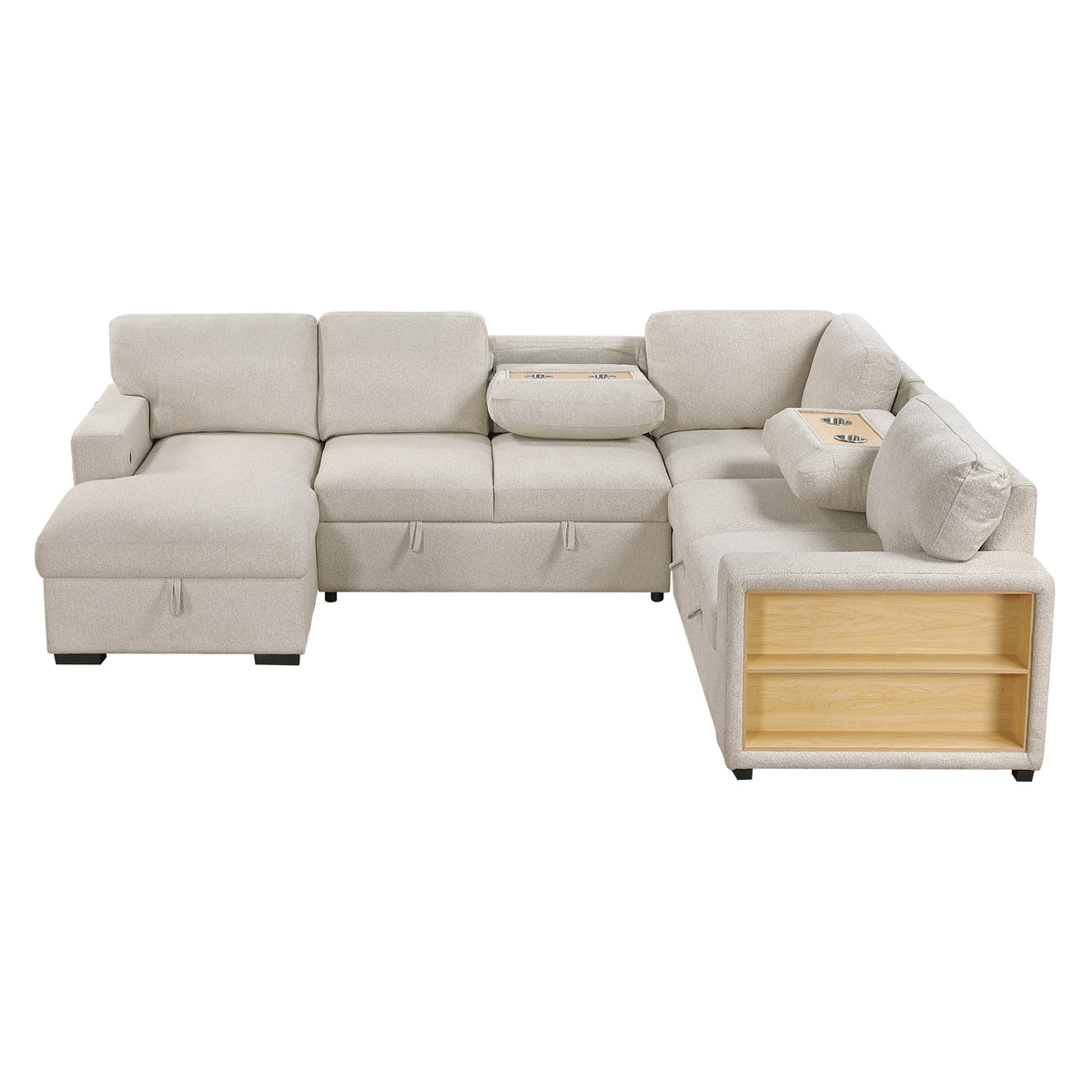 9630BE*4LC2R (4)Sectional with Left Chaise, Pull-out Bed and Hidden Storages, Charging Ports from Homelegance - Luna Furniture