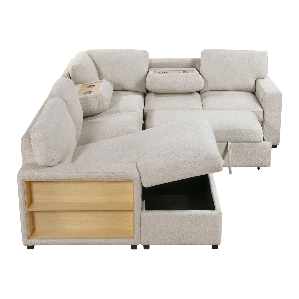 9630BE*4LC2R (4)Sectional with Left Chaise, Pull-out Bed and Hidden Storages, Charging Ports from Homelegance - Luna Furniture