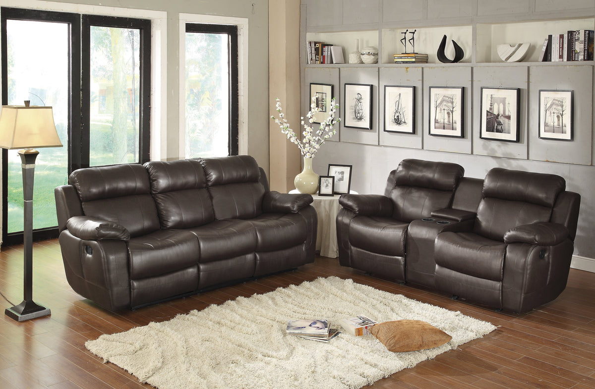 Marille Brown Bonded Leather Reclining Sofa from Homelegance - Luna Furniture