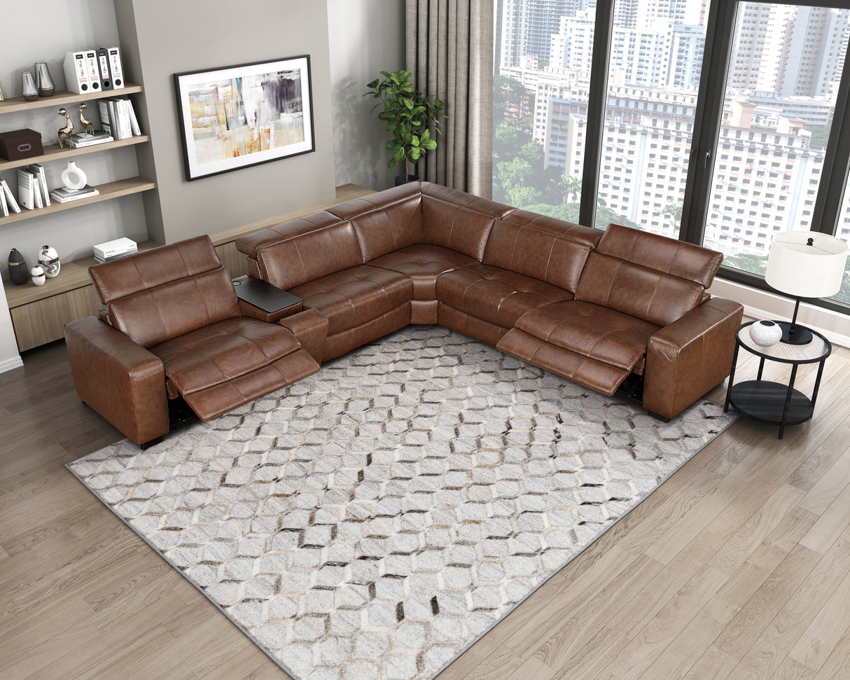 Sutton Brown 6-Piece Modular Leather Power Reclining Sectional 9790BRW from Homelegance - Luna Furniture