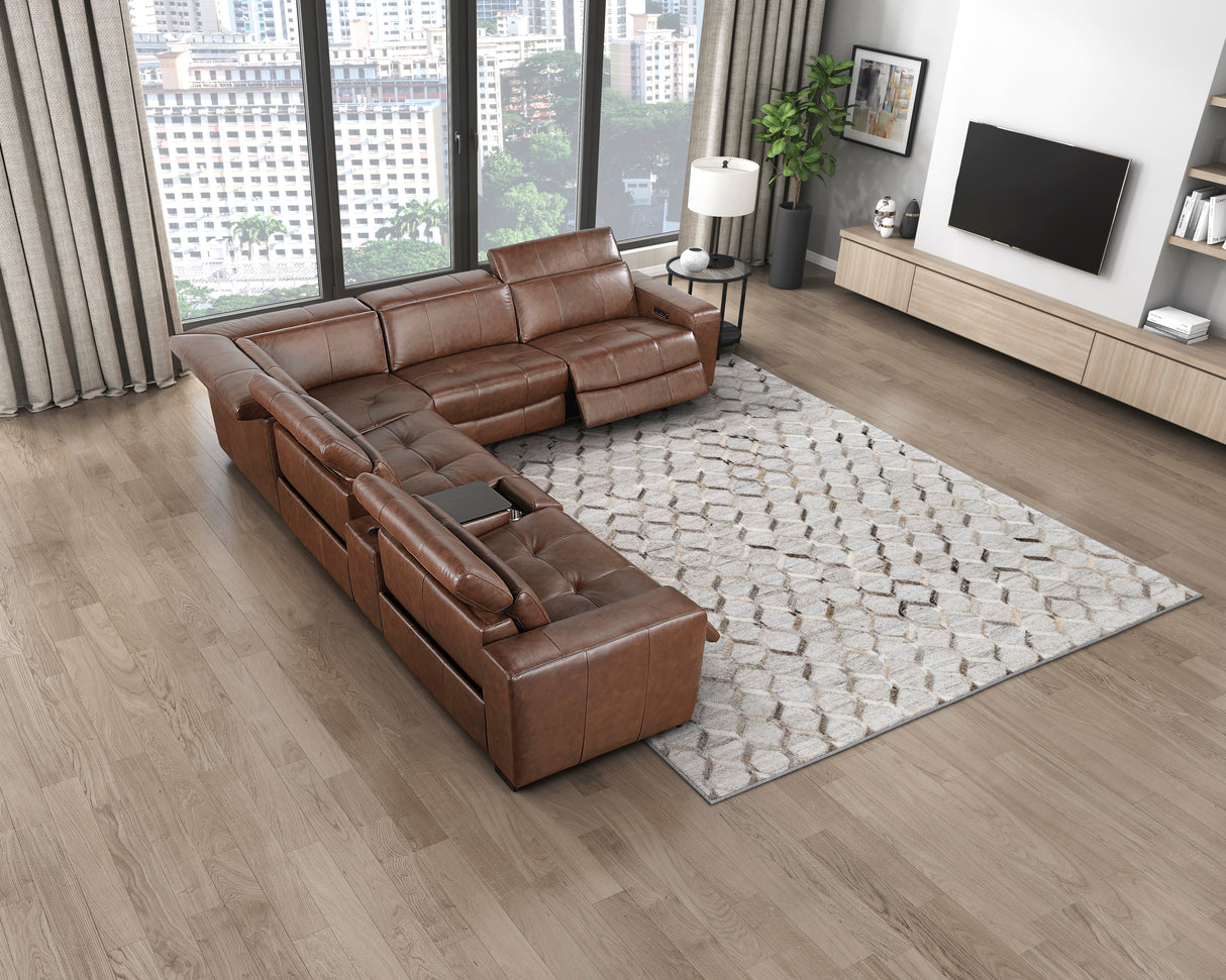 Sutton Brown 6-Piece Modular Leather Power Reclining Sectional 9790BRW from Homelegance - Luna Furniture