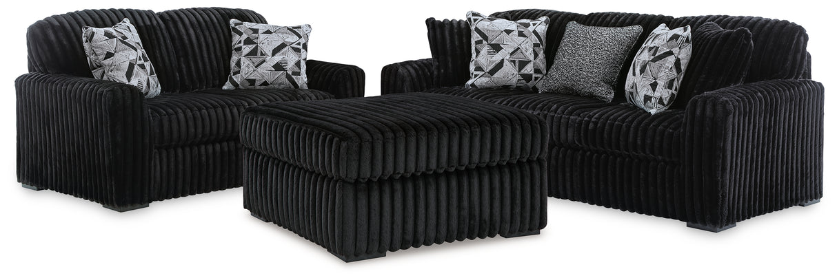 Midnight-Madness Onyx Sofa, Loveseat and Oversized Ottoman from Ashley Furniture - Luna Furniture