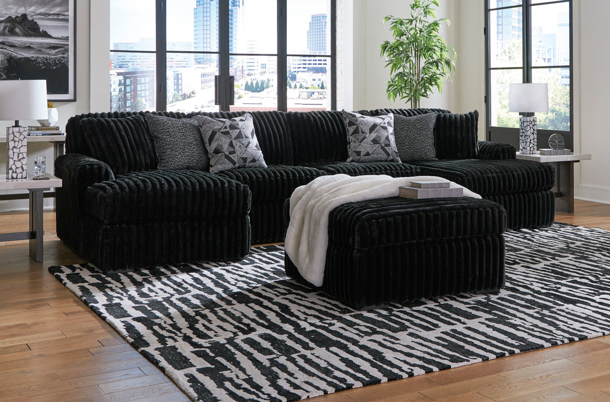 Midnight-Madness 3-Piece Sectional with Ottoman in Onyx from Ashley - Luna Furniture