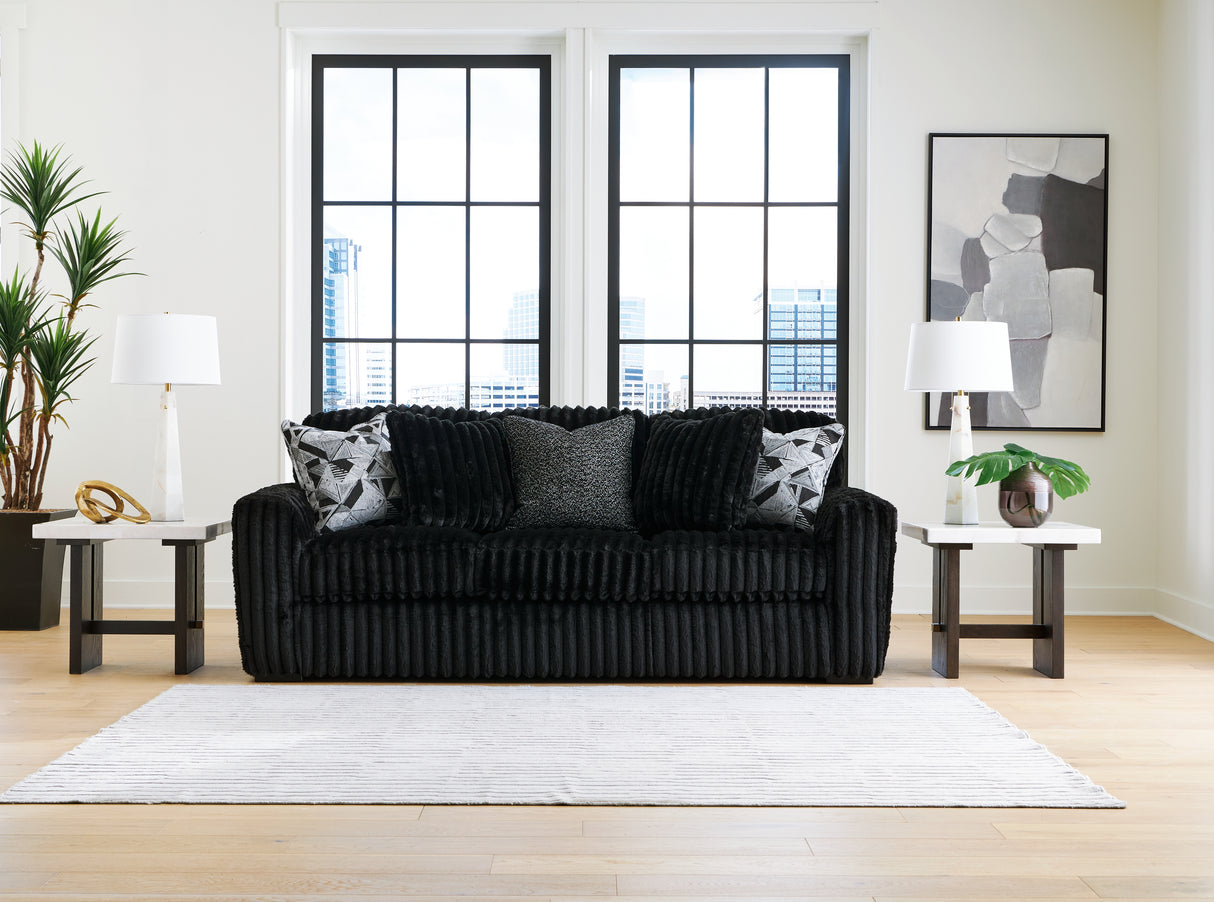 Midnight-Madness Onyx Sofa, Loveseat and Oversized Ottoman from Ashley Furniture - Luna Furniture
