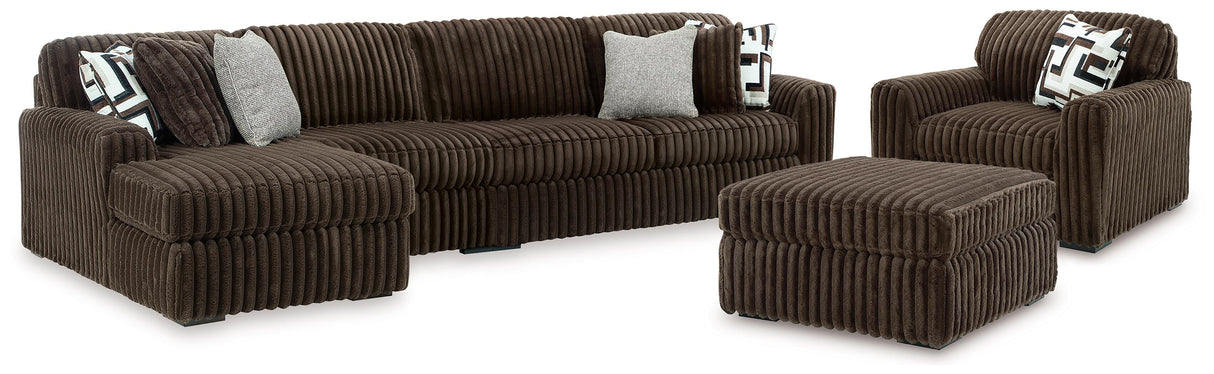 Midnight-Madness Chocolate 3-Piece Sectional, Oversized Chair and Ottoman from Ashley - Luna Furniture