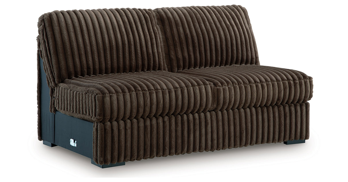 Midnight-Madness Chocolate Armless Loveseat from Ashley Furniture - Luna Furniture