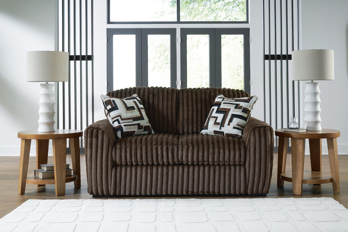 Midnight-Madness Chocolate Sofa, Loveseat and Oversized Accent Ottoman from Ashley - Luna Furniture