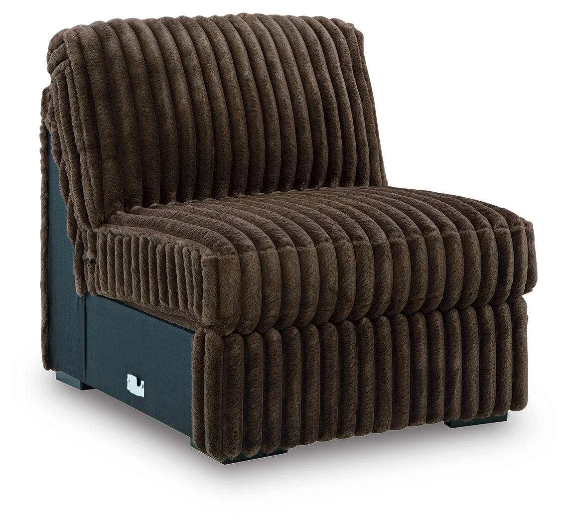 Midnight-Madness Chocolate Armless Chair from Ashley - Luna Furniture
