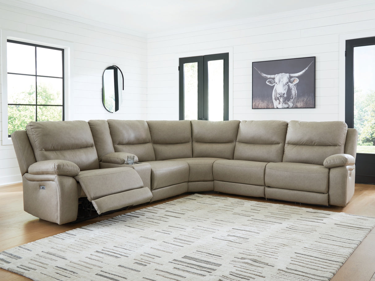 Narwhal Place Pebble 6-Piece Reclining Sectional with Storage Console from Ashley Furniture - Luna Furniture