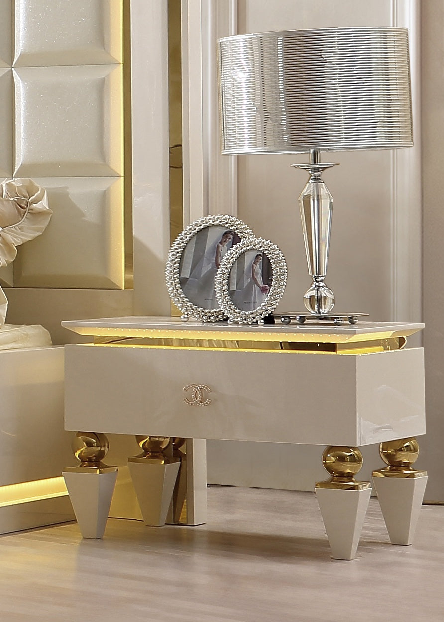 HD-9935 White Gloss Nightstand from Homey Design - Luna Furniture