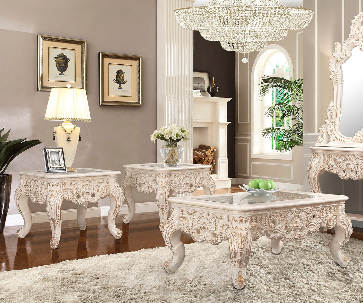 HD-998I Ivory/Metallic Gold Highlights 3-Piece Coffee Table Set from Homey Design - Luna Furniture
