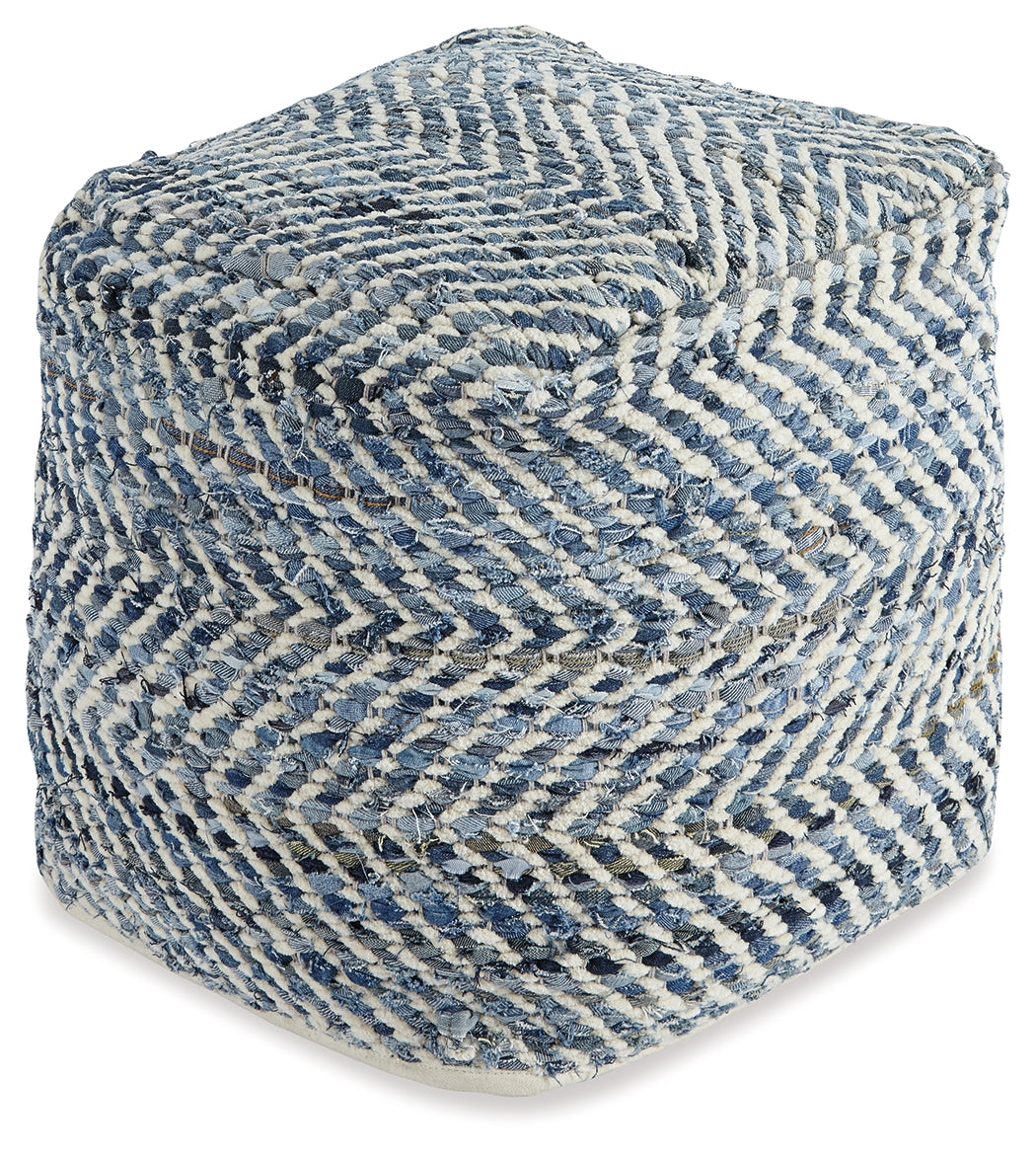 Chevron Blue Pouf from Ashley - Luna Furniture