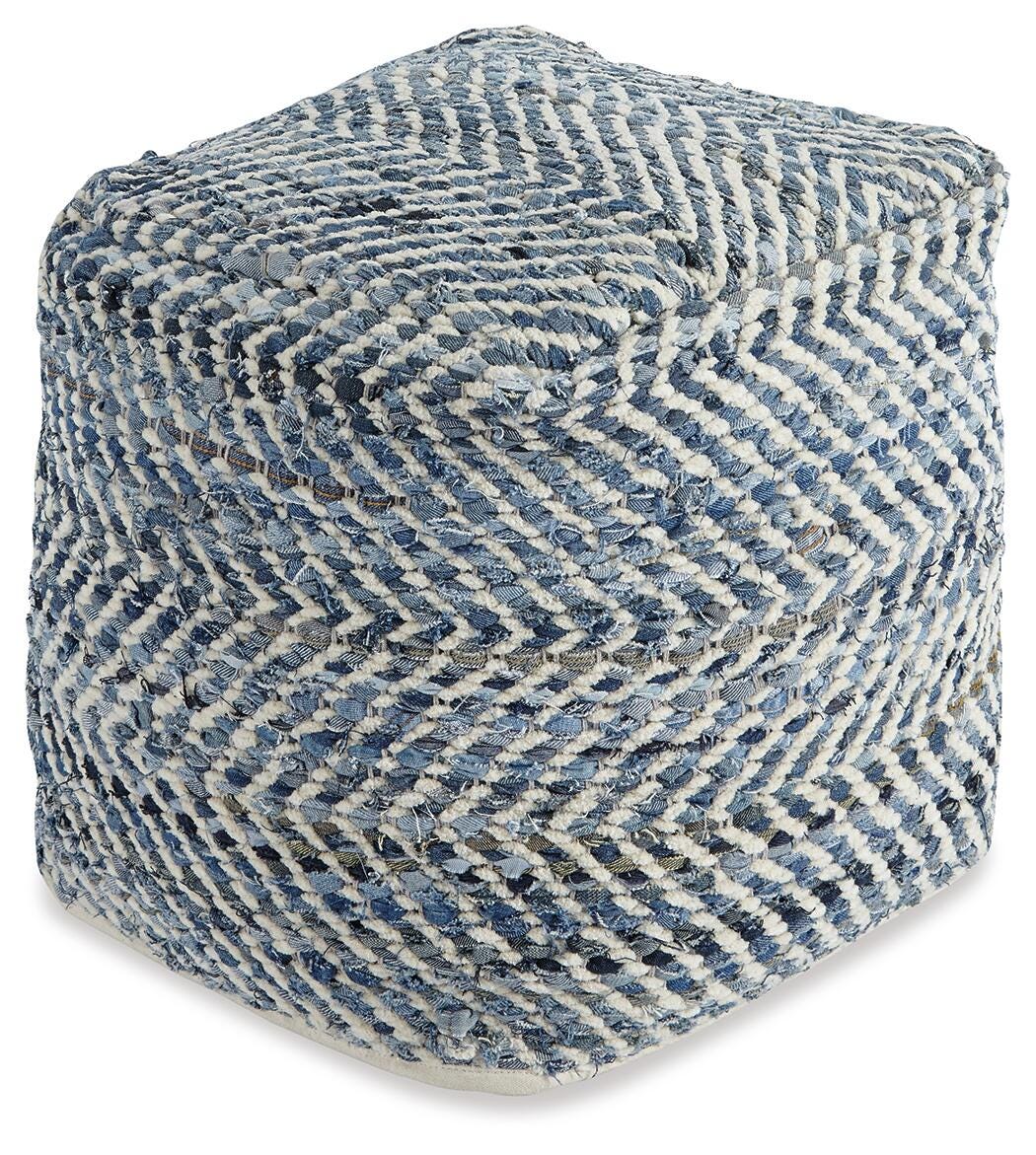 Chevron Blue Pouf from Ashley Furniture - Luna Furniture