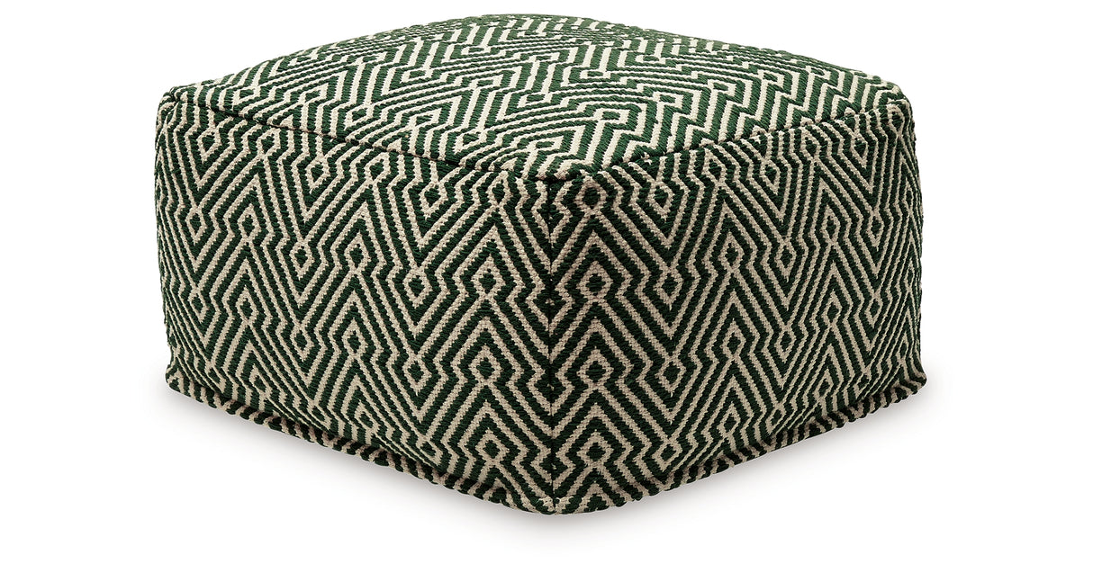 Abacy Green/Ivory Pouf from Ashley - Luna Furniture