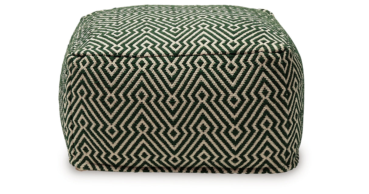 Abacy Green/Ivory Pouf from Ashley - Luna Furniture