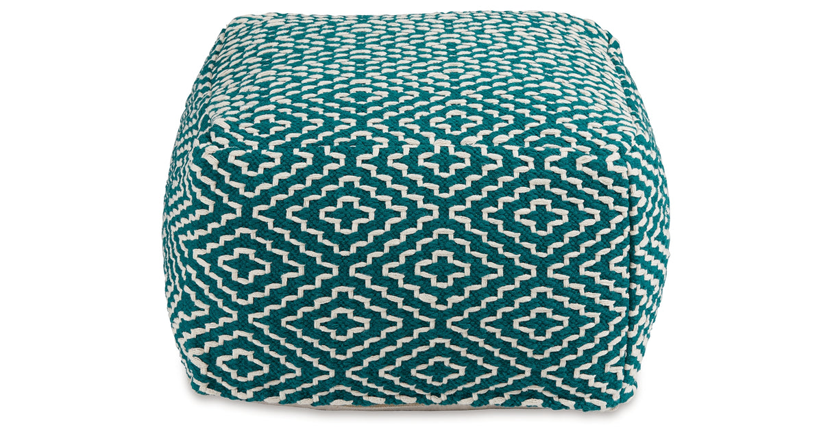 Brynnsen Teal/Ivory Pouf from Ashley Furniture - Luna Furniture